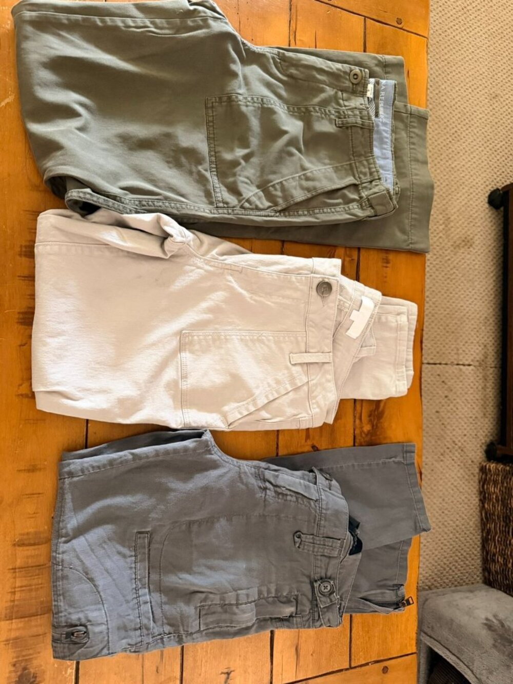 3 Pairs womens Cargo Pants In Gray White & Olive Green Relaxed Fit Multiple Pock